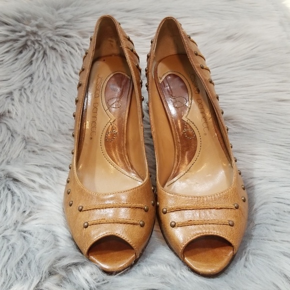 Jessica Bennett Studded Peep Toe Leather Heel 7.5 - Picture 2 of 5